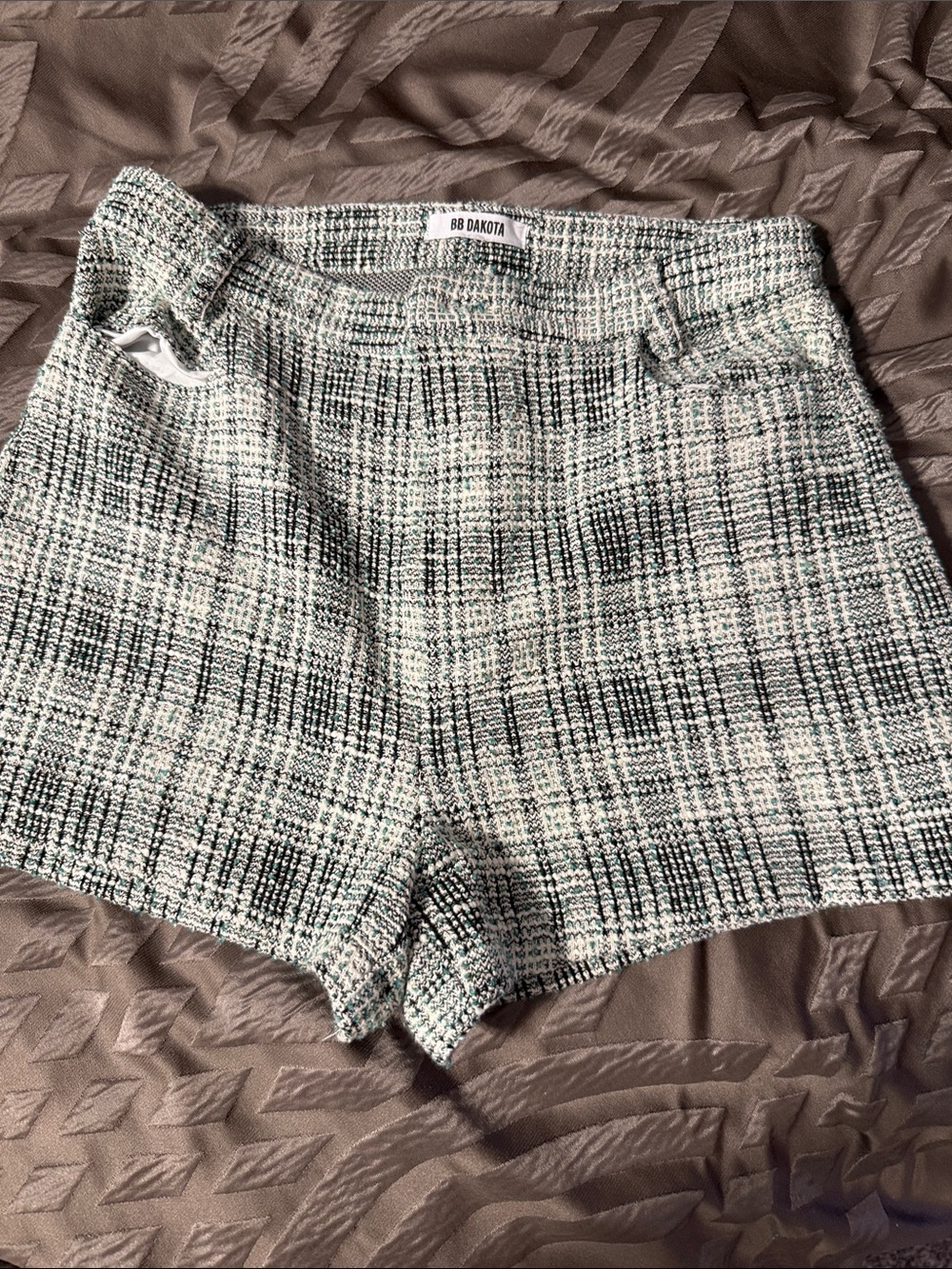 BB Dakota Black and White Tweed High-Waist Shorts